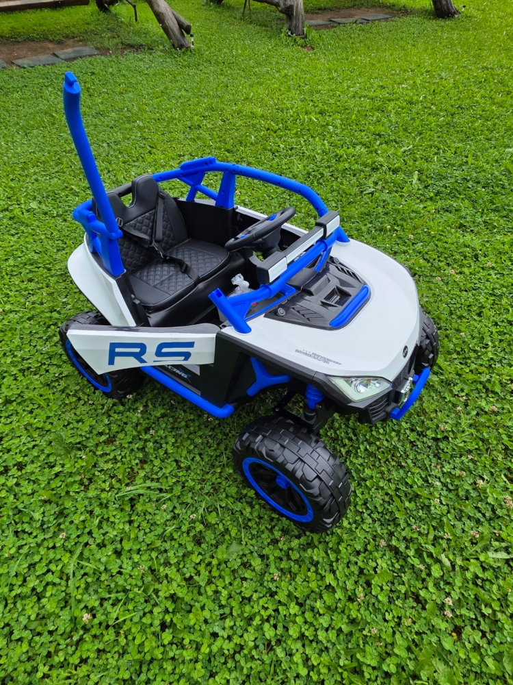 UTV electric Buggy Off-Road pentru copii, 12V 7Ah, 4 motoare 25W, telecomanda parentala, USB, suspensii, alb cu albastru, baieti, 3-8 ani [6]