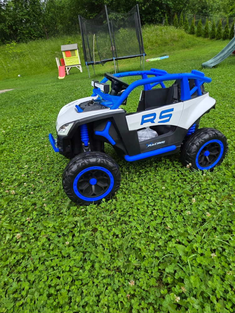 UTV electric Buggy Off-Road pentru copii, 12V 7Ah, 4 motoare 25W, telecomanda parentala, USB, suspensii, alb cu albastru, baieti, 3-8 ani [8]