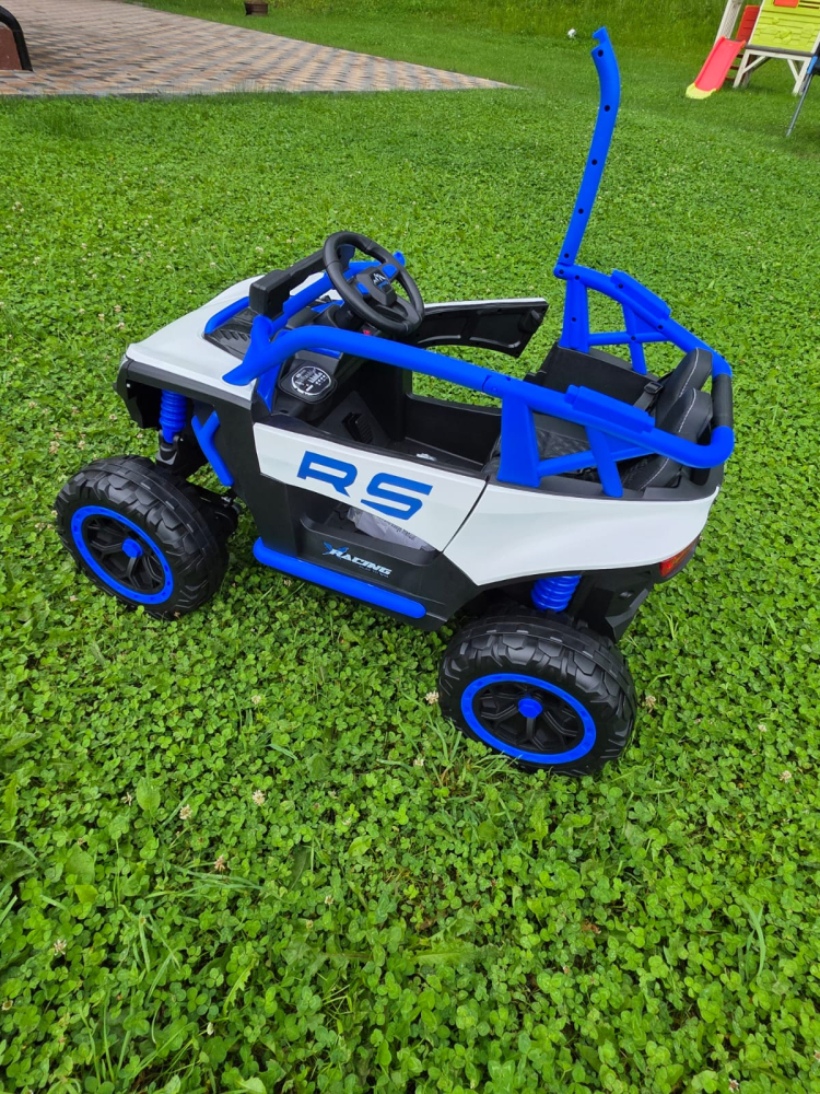 UTV electric Buggy Off-Road pentru copii, 12V 7Ah, 4 motoare 25W, telecomanda parentala, USB, suspensii, alb cu albastru, baieti, 3-8 ani [10]