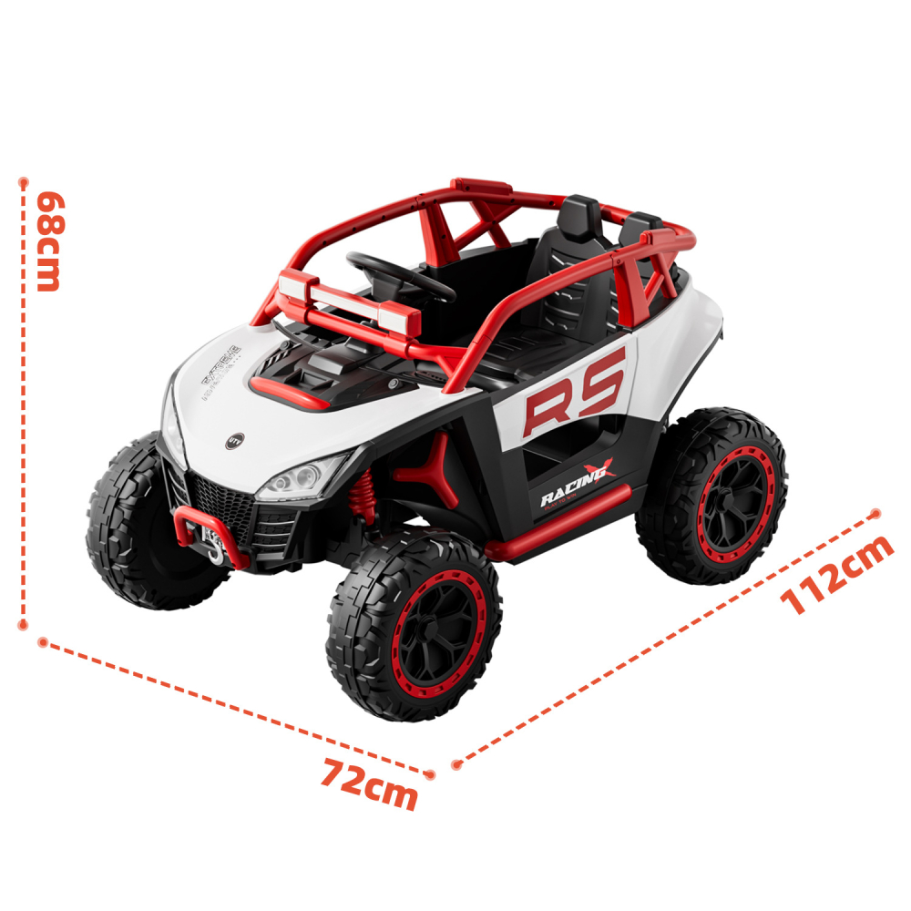 UTV electric Buggy Off-Road pentru copii, 12V 7Ah, 4 motoare 25W, telecomanda parentala, USB, suspensii, alb cu rosu, 3-8 ani [12]