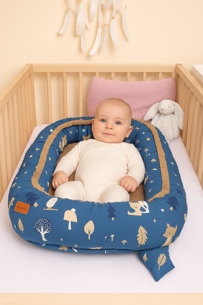 Velvet Baby Nest/Baby Cocoon – Bears Caramel + Pillow [1]