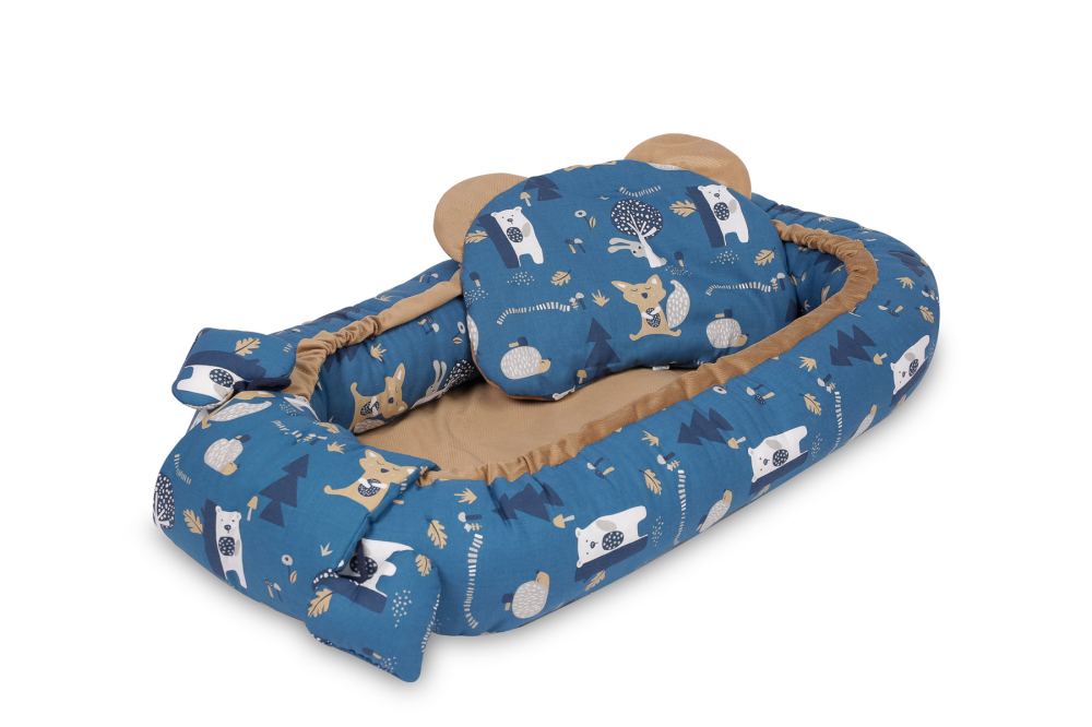 Velvet Baby Nest/Baby Cocoon – Bears Caramel + Pillow [2]