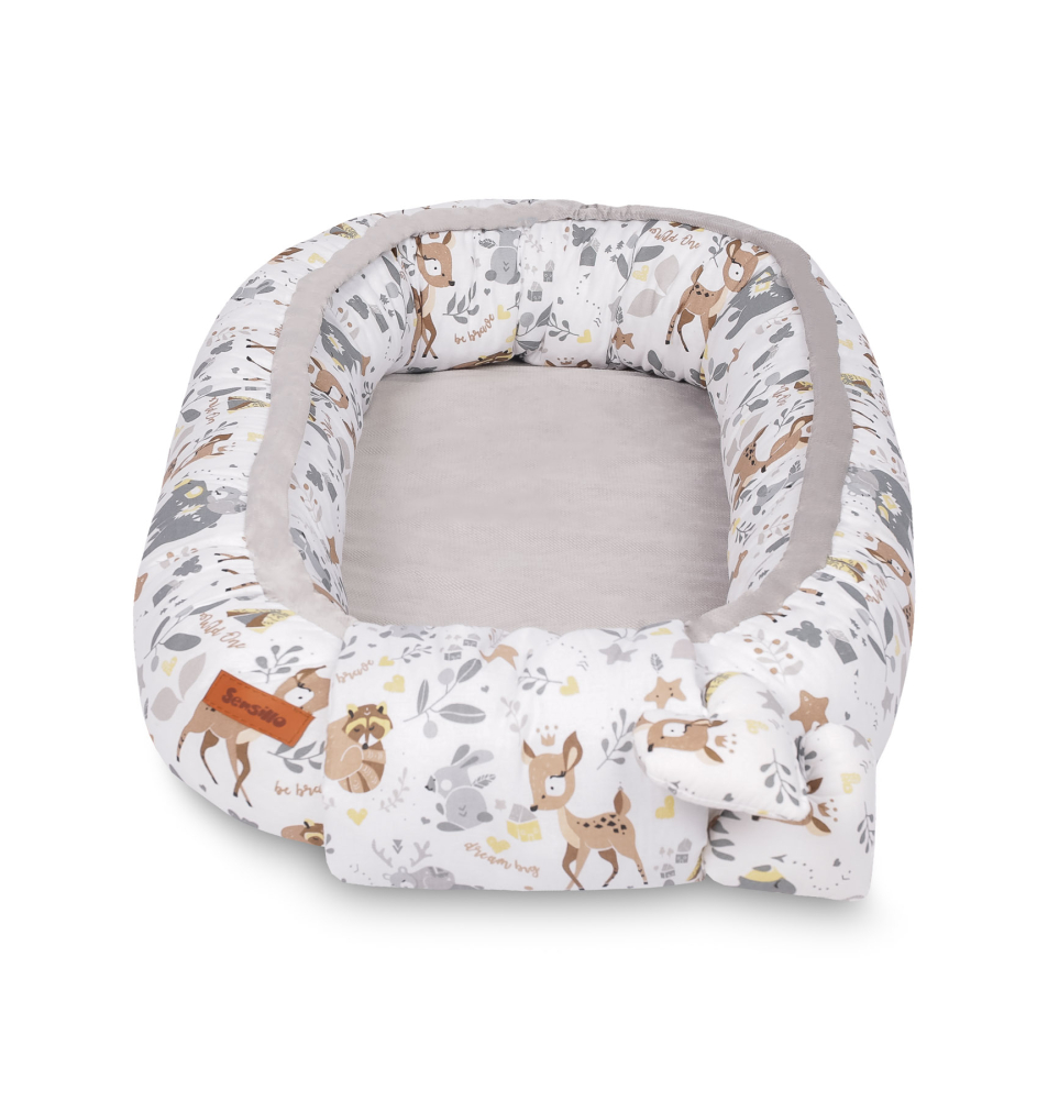 Baby Nest Velvet 80x45 White Forest Adventure cu Perna Inclusa [4]
