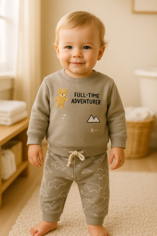 Imbracaminte - Set bluzita si pantaloni bebe imprimeu animale grafice