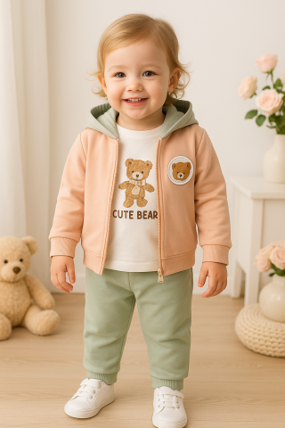 Set bluzita pantaloni si hanorac - Set bebelus Cute Bear – Bluza, Hanorac, Pantaloni