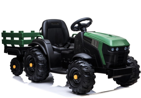 Vehicule electrice copii - Tractor electric BDM0925 cu remorca pentru copii, 12V 7Ah, 2 motoare 45W, roti EVA, scaun piele, Verde Militar, 3-6 ani