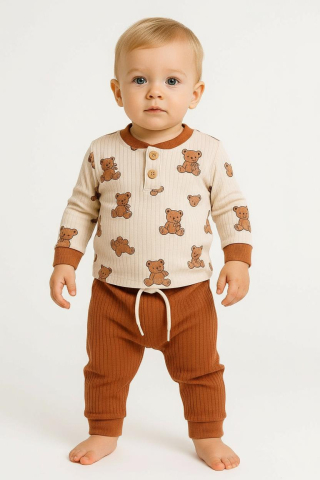 Set bluzita si pantaloni - Set bluzita si pantaloni Teddy Bear Dolas din bumbac, cu snur si nasturi
