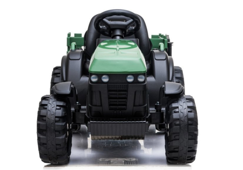 Tractor electric BDM0925 cu remorca pentru copii, 12V 7Ah, 2 motoare 45W, roti EVA, scaun piele, Verde Militar, 3-6 ani [7]