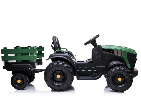 Tractor electric BDM0925 cu remorca pentru copii, 12V 7Ah, 2 motoare 45W, roti EVA, scaun piele, Verde Militar, 3-6 ani [4]