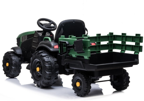 Tractor electric BDM0925 cu remorca pentru copii, 12V 7Ah, 2 motoare 45W, roti EVA, scaun piele, Verde Militar, 3-6 ani [2]