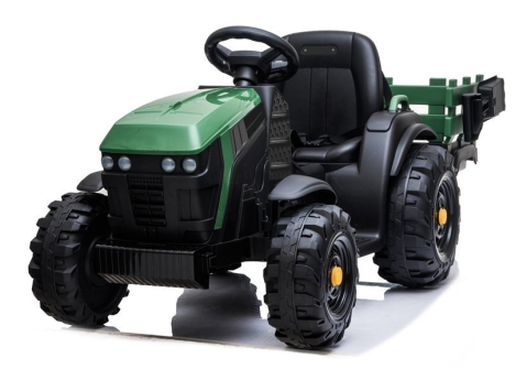 Tractor electric BDM0925 cu remorca pentru copii, 12V 7Ah, 2 motoare 45W, roti EVA, scaun piele, Verde Militar, 3-6 ani [5]