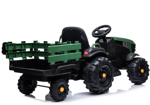 Tractor electric BDM0925 cu remorca pentru copii, 12V 7Ah, 2 motoare 45W, roti EVA, scaun piele, Verde Militar, 3-6 ani [3]