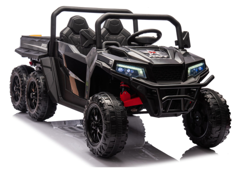 Vehicule electrice copii - Masinuta electrica 6 roti XB-1038A 4x4 Off-Road pentru copii, 24V 7Ah, 4 motoare 200W, telecomanda, roti EVA, scaun piele, NEGRU, 3-8 ani