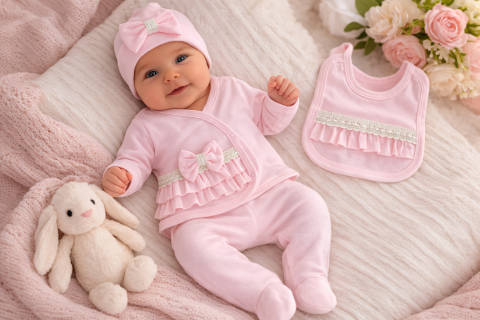 Seturi nou nascuti (0-3 luni) - Costum Serde Baby 0-3 luni 5 piese cu volanase