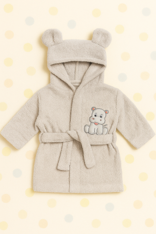 Halat de Baie Bebe Gri cu Gluga si Hipopotam [1]