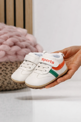 Imbracaminte, incaltaminte - Adidasi albi cu dungi colorate - Sports