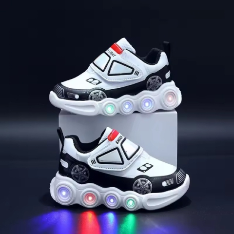 Adidasi - Adidasi albi cu NEGRU cu luminite - Car