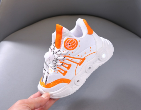 Adidasi albi cu PORTOCALIU cu luminite - Baseball [4]