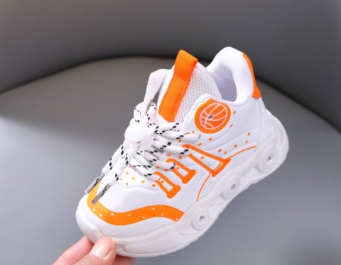 Adidasi albi cu PORTOCALIU cu luminite - Baseball [9]