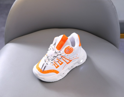 Adidasi albi cu PORTOCALIU cu luminite - Baseball [6]