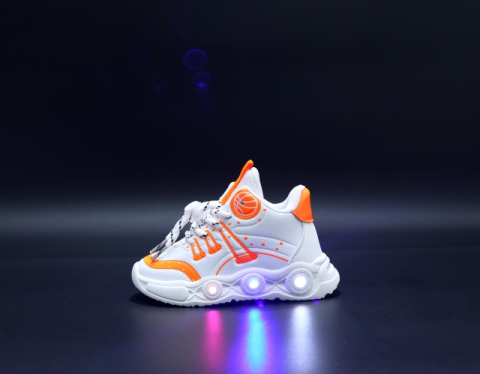 Adidasi albi cu PORTOCALIU cu luminite - Baseball [3]