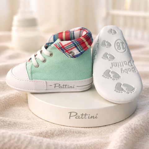 Adidasi - Adidasi bebe turcoaz cu interior in carouri Pattini