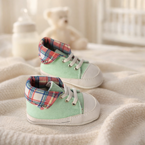 Adidasi bebe turcoaz cu interior in carouri Pattini [1]