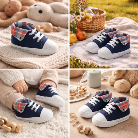 Adidasi bebe BAIETI bleumarin cu interior in carouri Pattini [2]