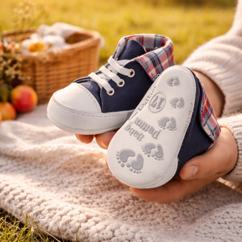 Adidasi bebe BAIETI bleumarin cu interior in carouri Pattini [1]