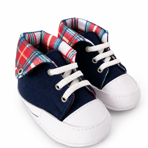 Adidasi - Adidasi bebe BAIETI bleumarin cu interior in carouri Pattini