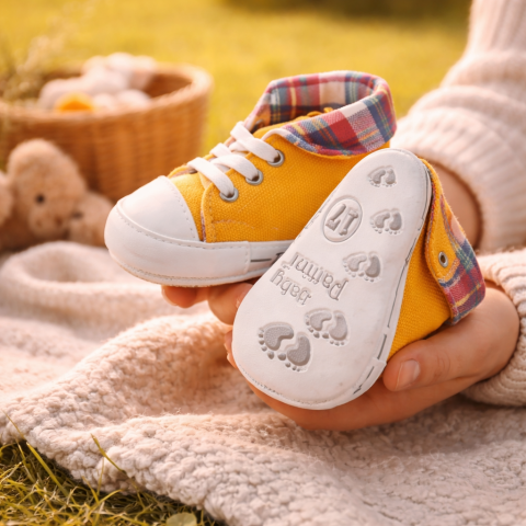 Adidasi - Adidasi bebe galbeni cu interior in carouri Pattini