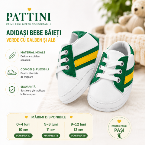 Adidasi - Adidasi bebe baieti Pattini verde cu galben si alb comozi