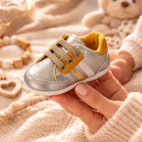 Adidasi bebe cu sireturi silver - Pattini [3]