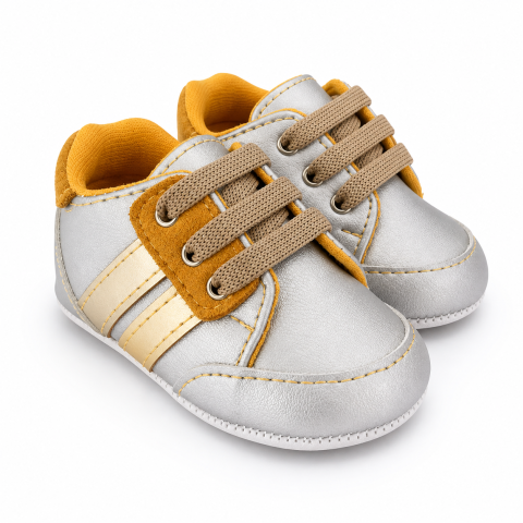 Adidasi - Adidasi bebe cu sireturi silver - Pattini