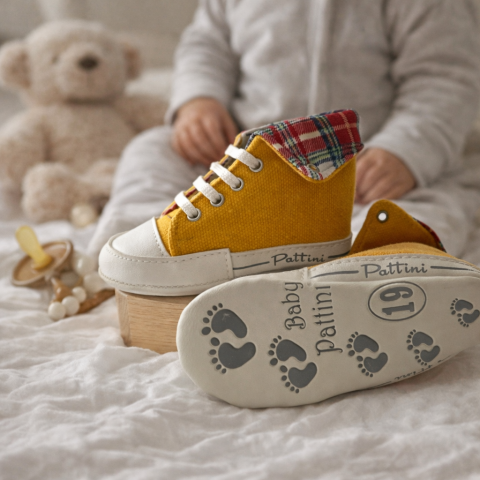 Adidasi bebe galbeni cu interior in carouri Pattini [1]