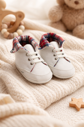 Adidasi bebe albi cu interior in carouri Pattini [2]