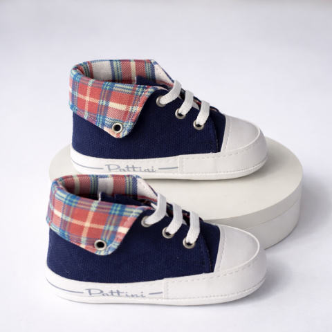 Incaltaminte - Adidasi bebe BAIETI bleumarin cu interior in carouri Pattini