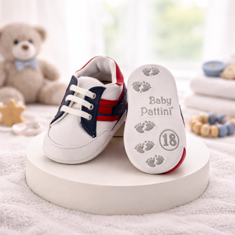 Adidasi - Adidasi bebe unisex Pattini albastru cu rosu si alb comozi