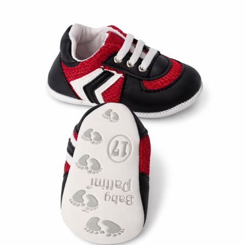 Adidasi - Adidasi bebe unisex Pattini NEGRU cu rosu comozi si flexibili