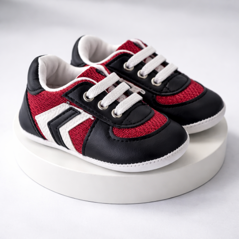 Adidasi bebe unisex Pattini NEGRU cu rosu comozi si flexibili [2]