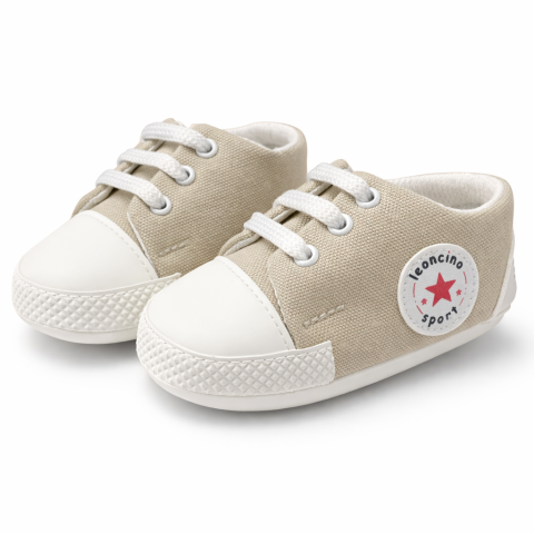 Adidasi - Adidasi bebelusi LEONCINO bej cu sireturi