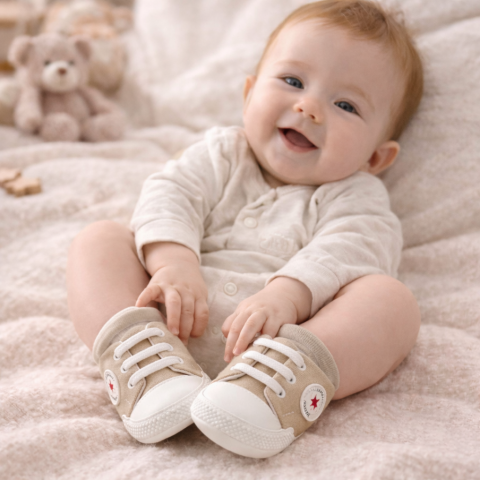 Adidasi bebelusi LEONCINO bej cu sireturi [2]