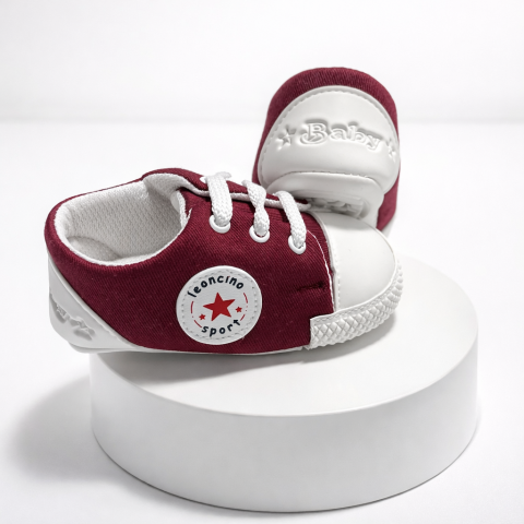 Adidasi - Adidasi bebelusi LEONCINO visiniu cu sireturi