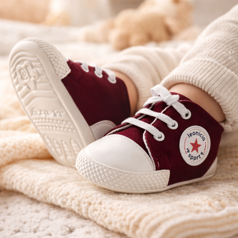 Adidasi bebelusi LEONCINO visiniu cu sireturi [5]