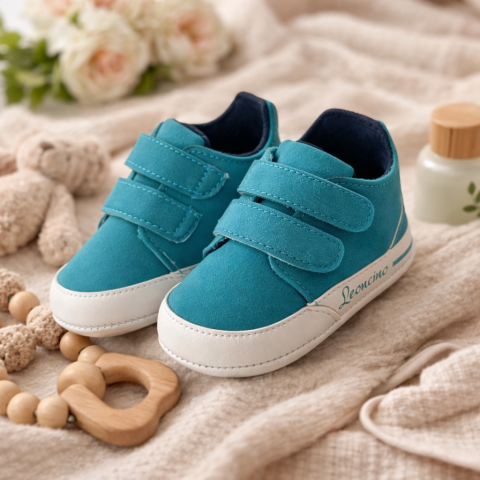 Adidasi - Adidasi bebelusi turcoaz cu scai talpa moale Leoncino