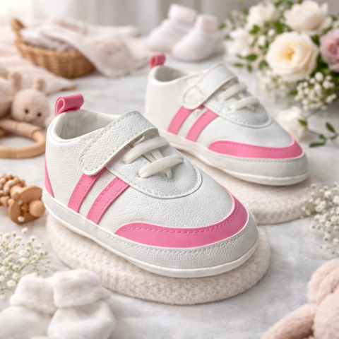 Adidasi - Adidasi BEBLUX alb/roz pentru bebelusi