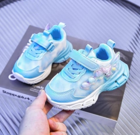 Imbracaminte, incaltaminte - Adidasi bleu cu sidef ALB si luminite - Lolly