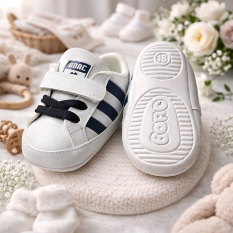 Tenisi - Adidasi BOAC pentru bebelusi negri cu sireturi si scai