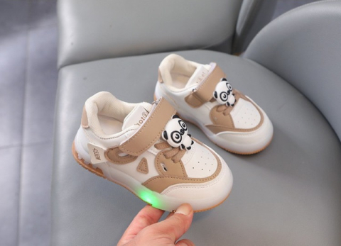 Adidasi CREM cu ALB cu luminite - Panda [4]