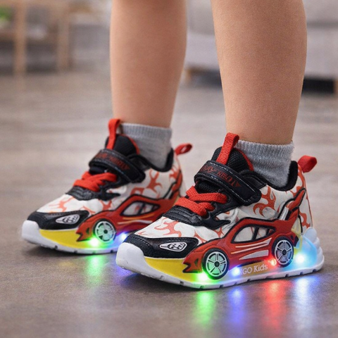 Adidasi - Adidasi cu luminite pentru baietei - Masinuta rosie